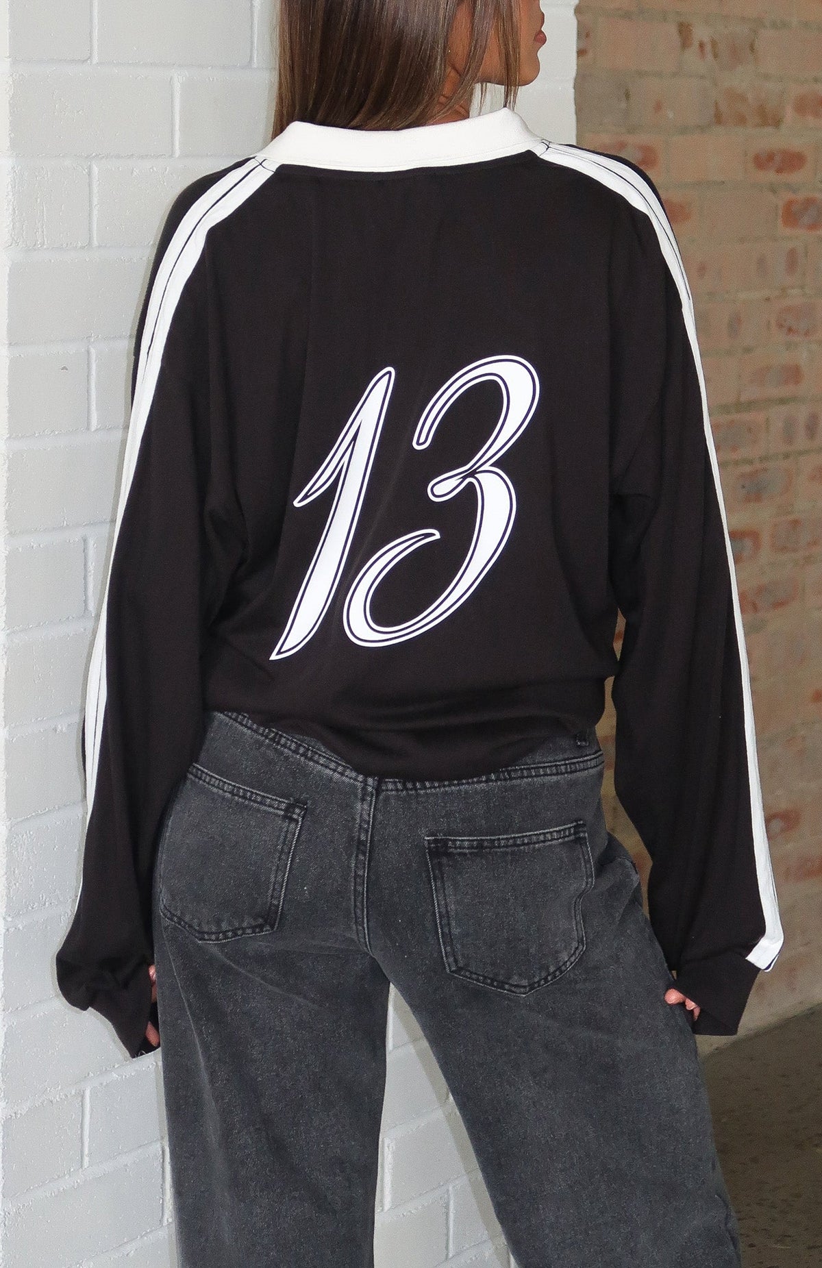 White Fox Dreamy Skies Long Sleeve Oversized Jersey Black