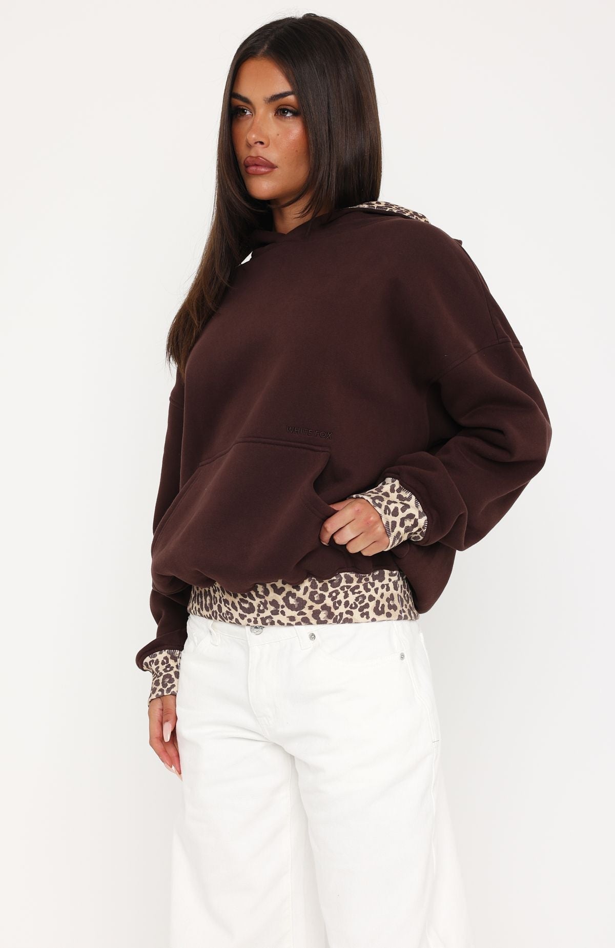White Fox Wild Thing Leopard Oversized Hoodie Chocolate