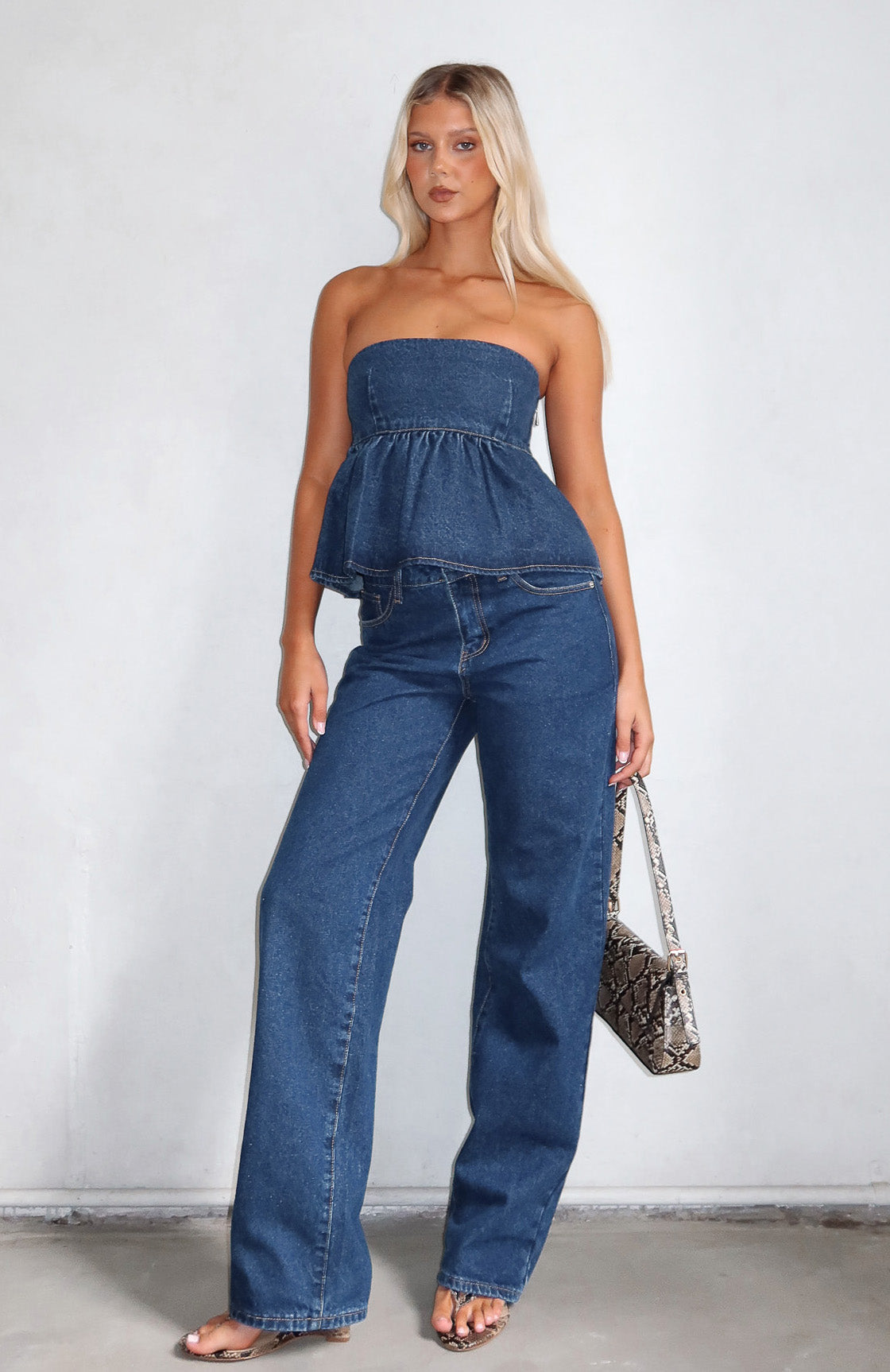 White Fox Dedicated To Growth Denim Top Dark Blue