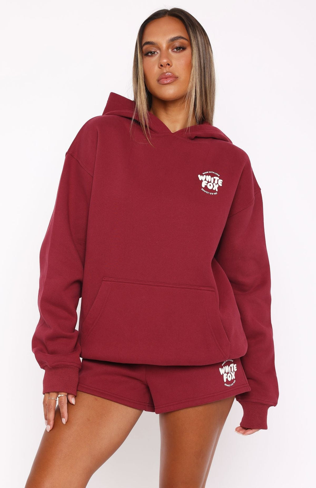 White Fox With Love For You Oversized Hoodie Burgundy