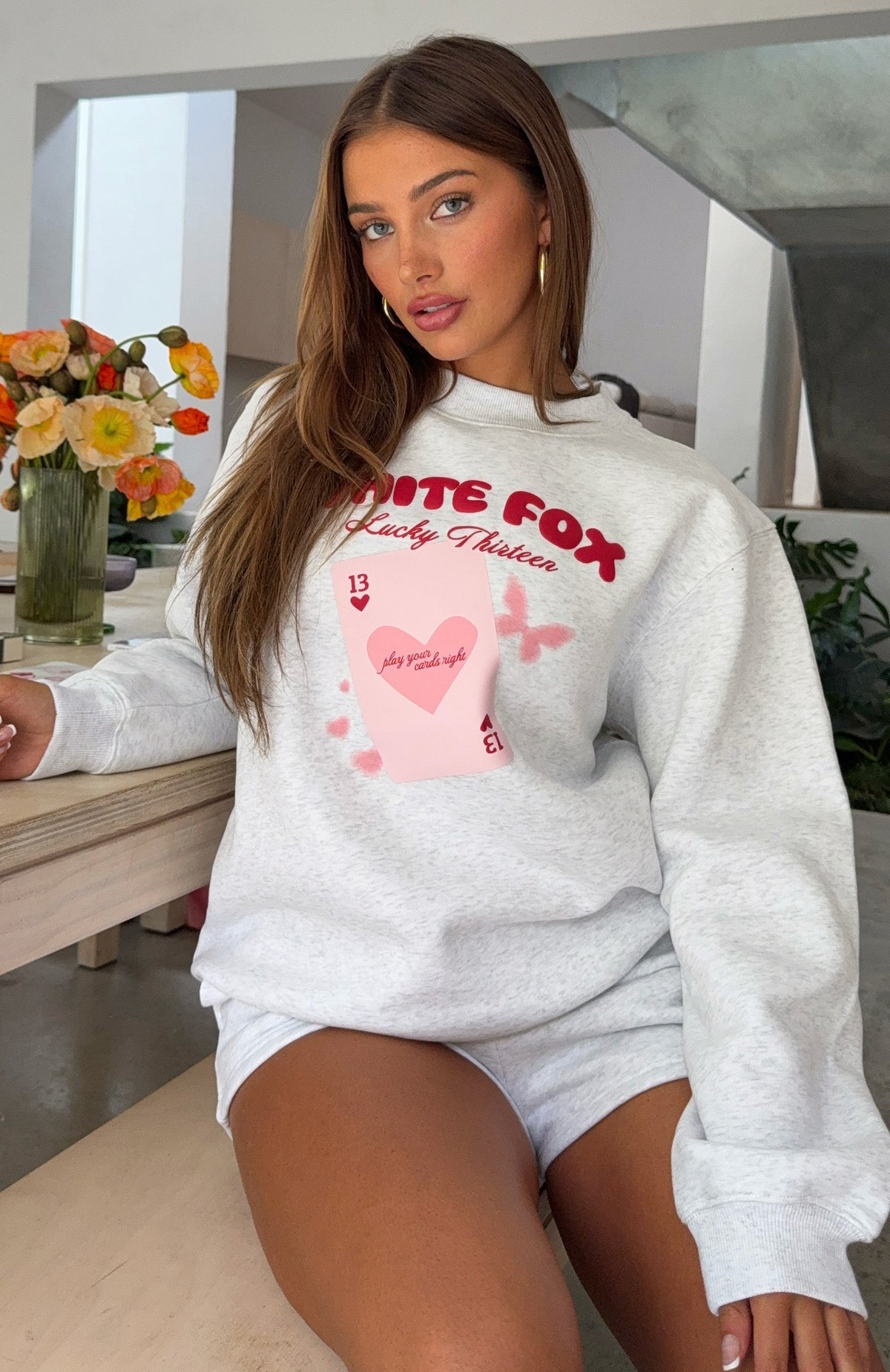 White Fox Lucky Thirteen Kalena Oversized Sweater Grey Marle