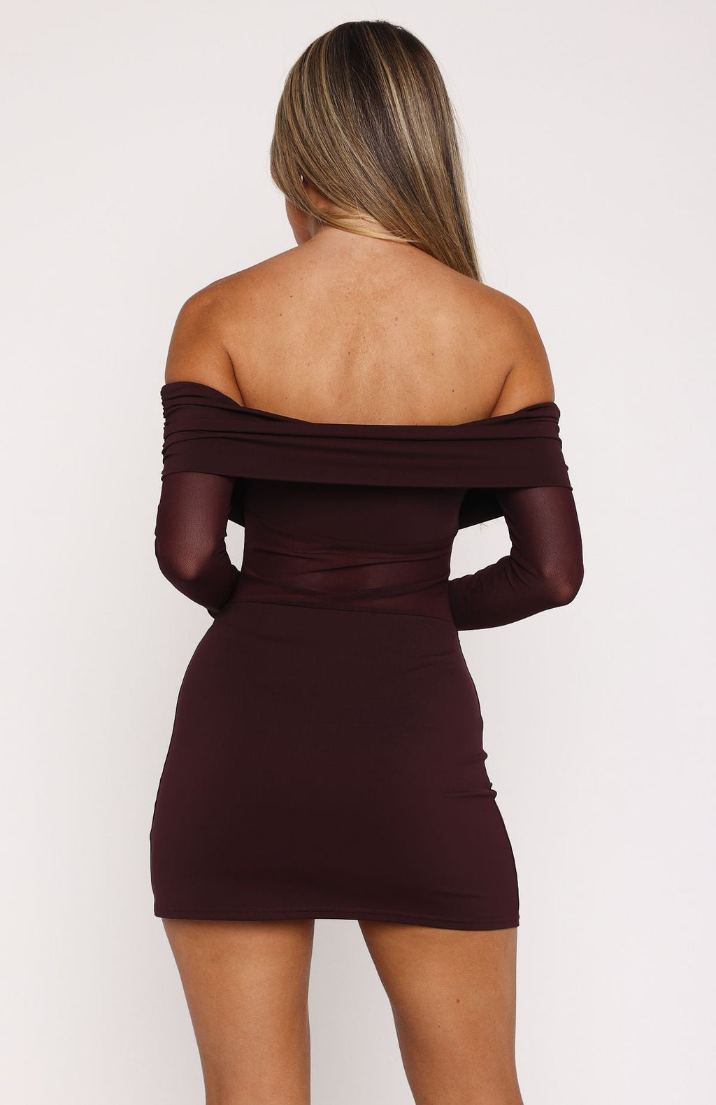 White Fox Own Your Story Long Sleeve Mini Dress Burgundy