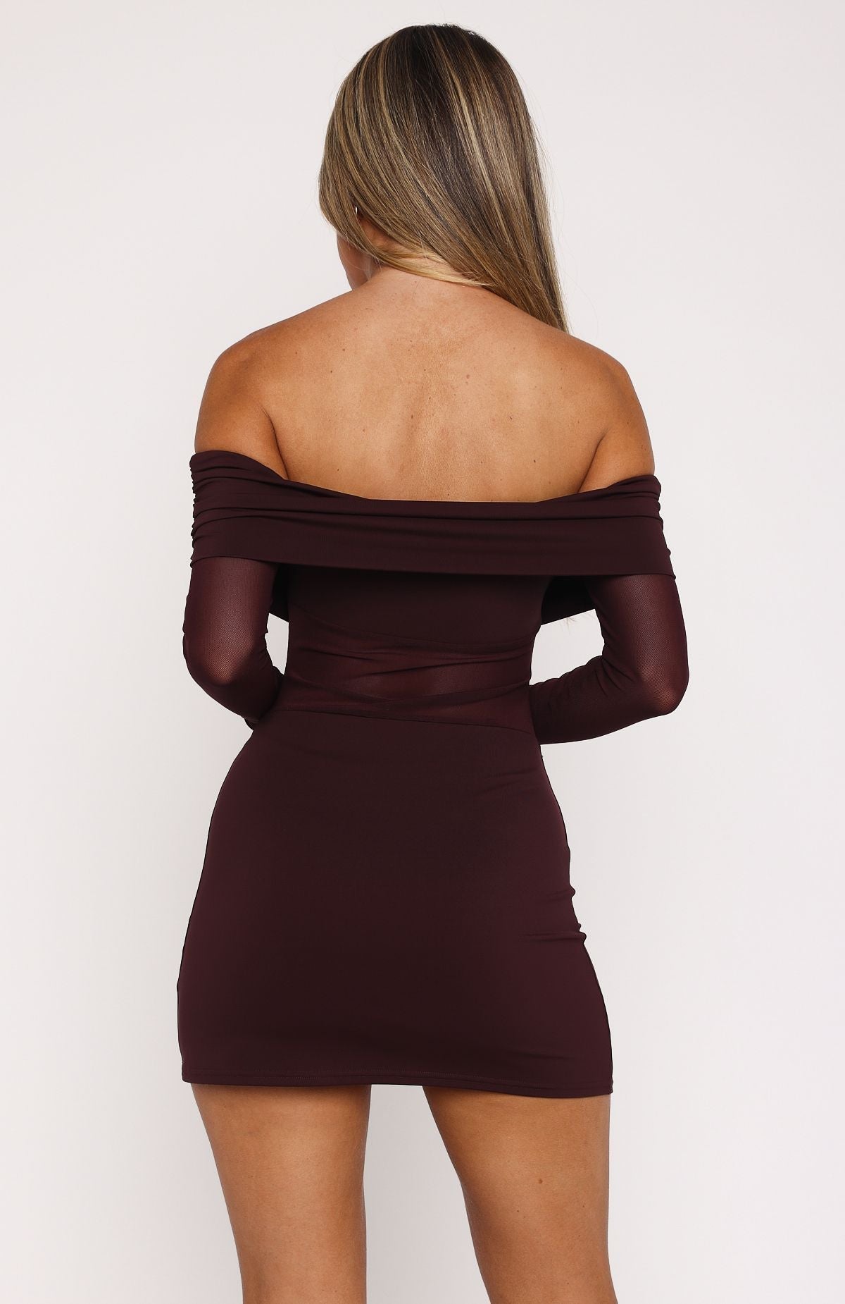 White Fox Own Your Story Long Sleeve Mini Dress Burgundy