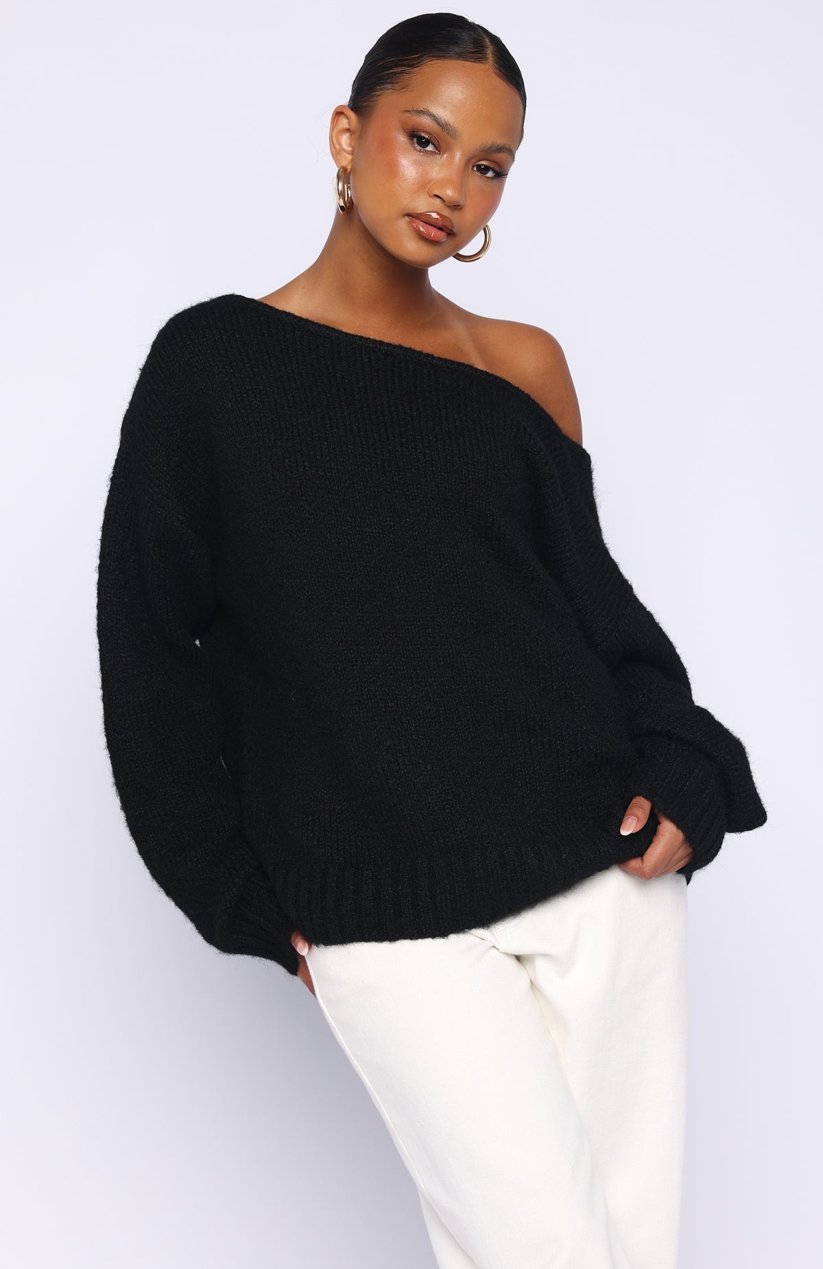 White Fox Softer Love Knit Sweater Black