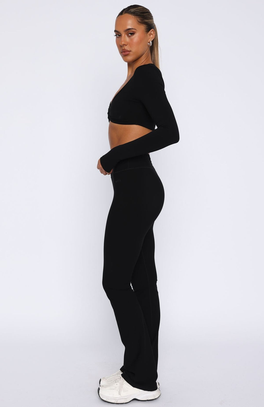 White Fox Revival High Waisted Flare Leggings Black