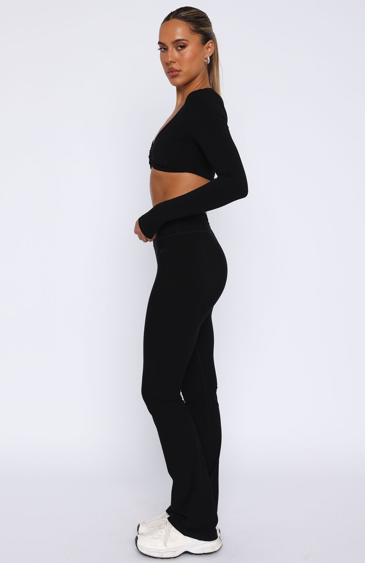 White Fox Revival High Waisted Flare Leggings Black