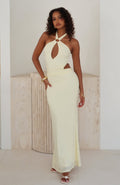 White Fox Beautiful Inside Out Halter Maxi Dress Lemon