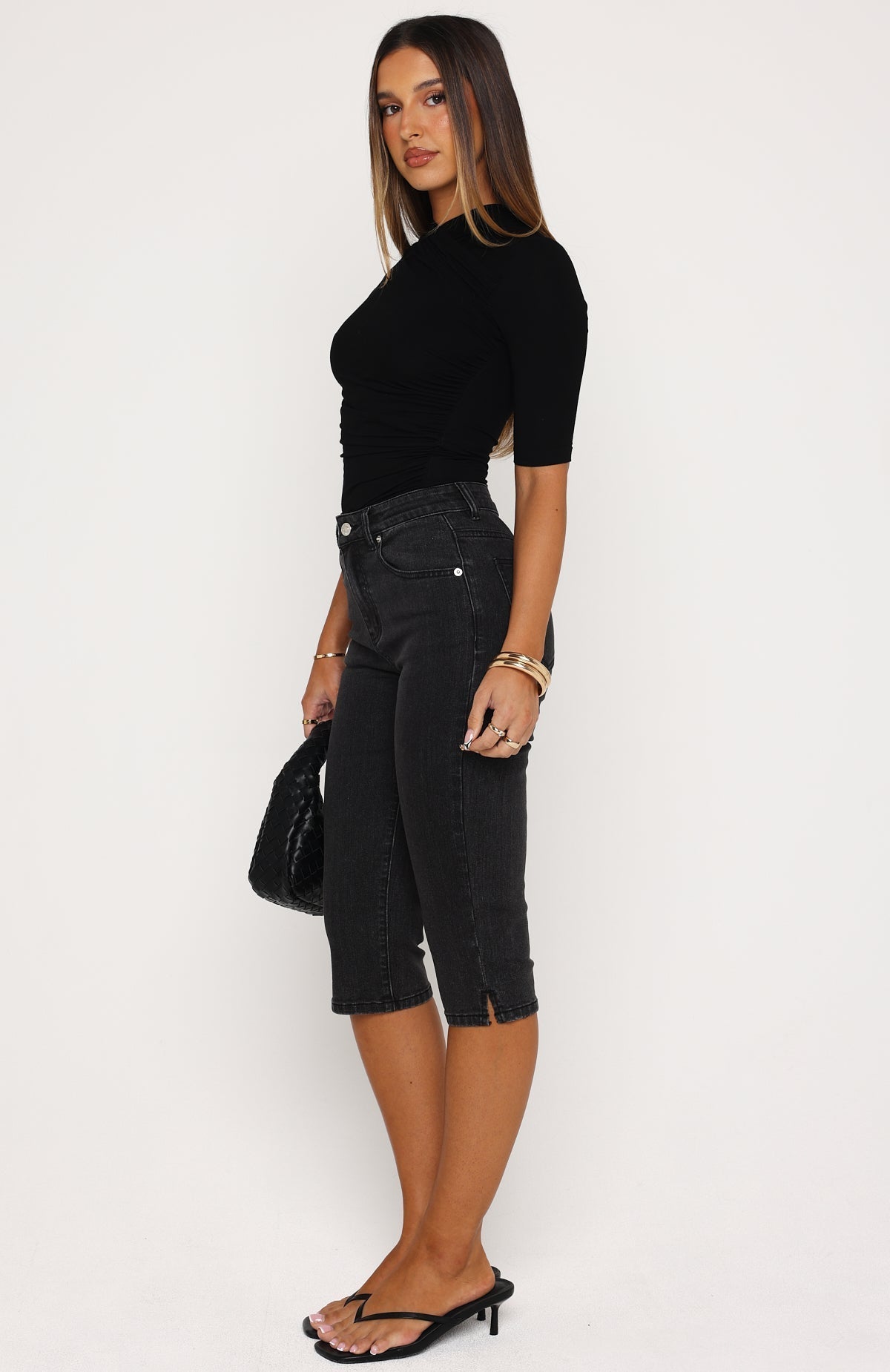 White Fox Cynthia High Rise Capri Jeans Black Acid