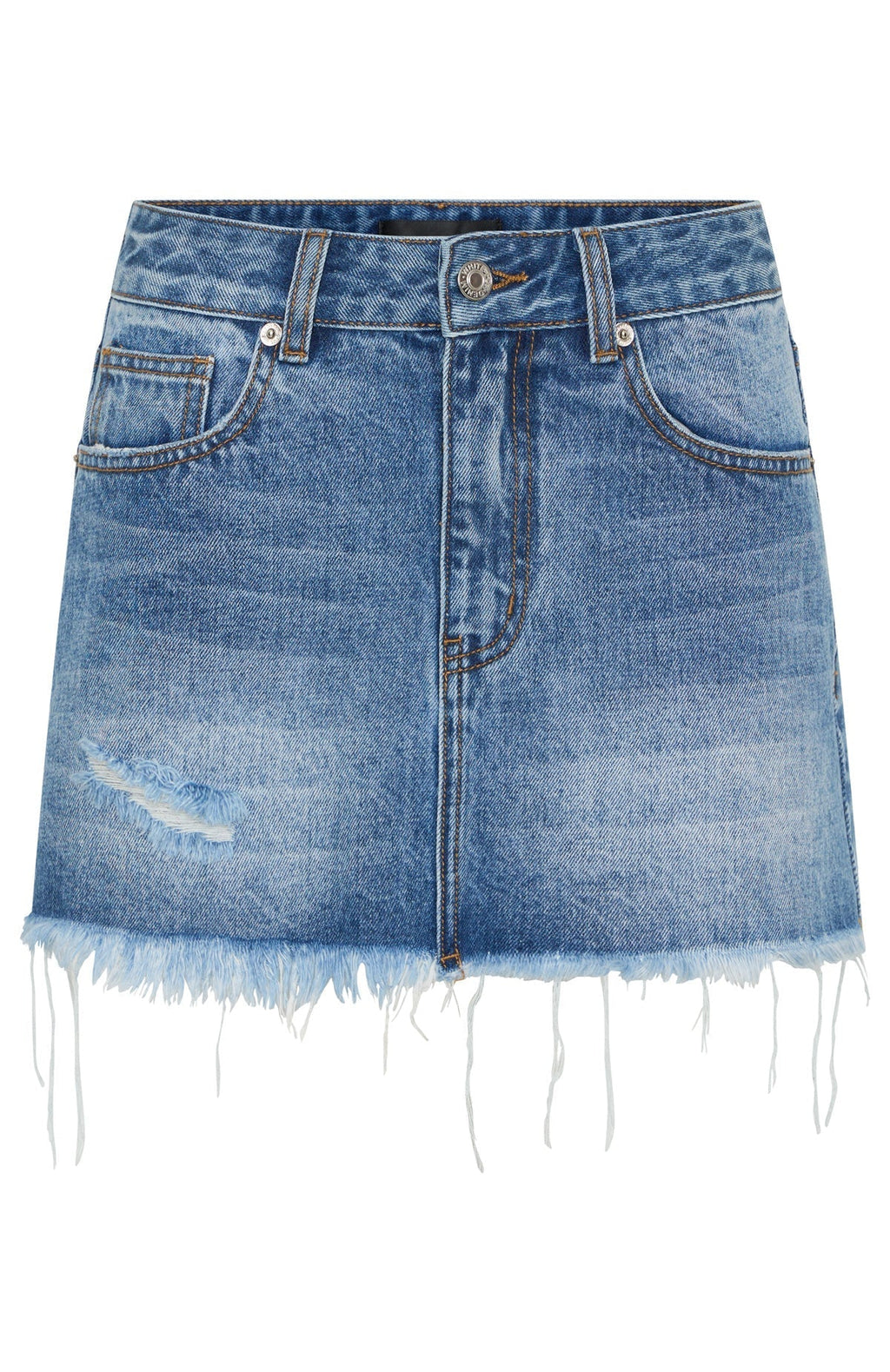 White Fox Amelia Denim Mini Skirt Mid Blue Acid