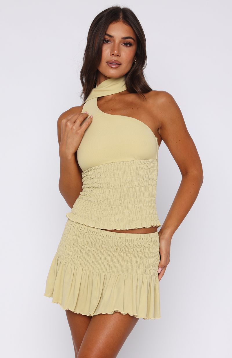 White Fox Break The Limits Shirred Mini Skirt Pistachio