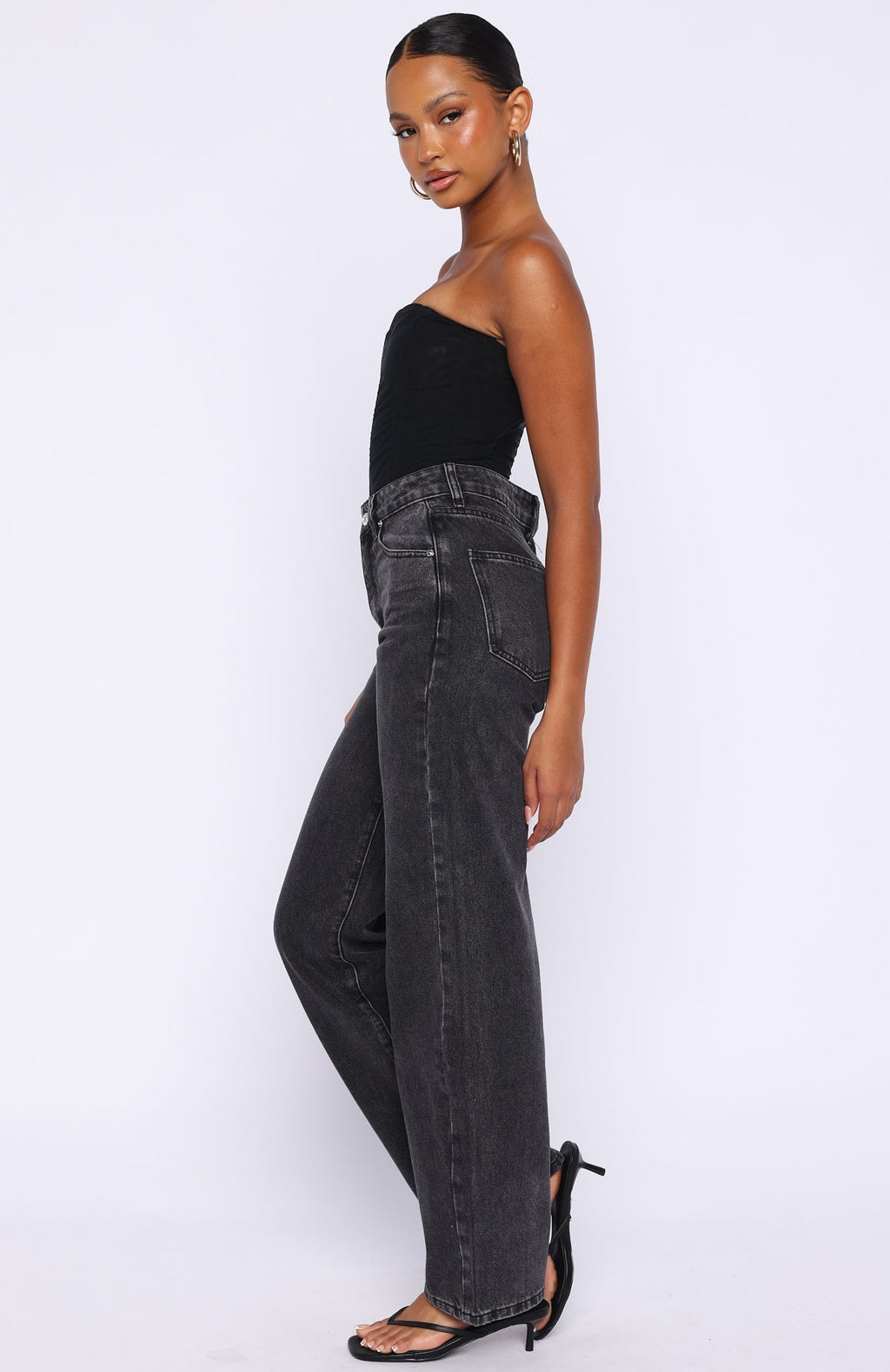 White Fox Born To Shine High Waisted Barrel Jeans Black Acid