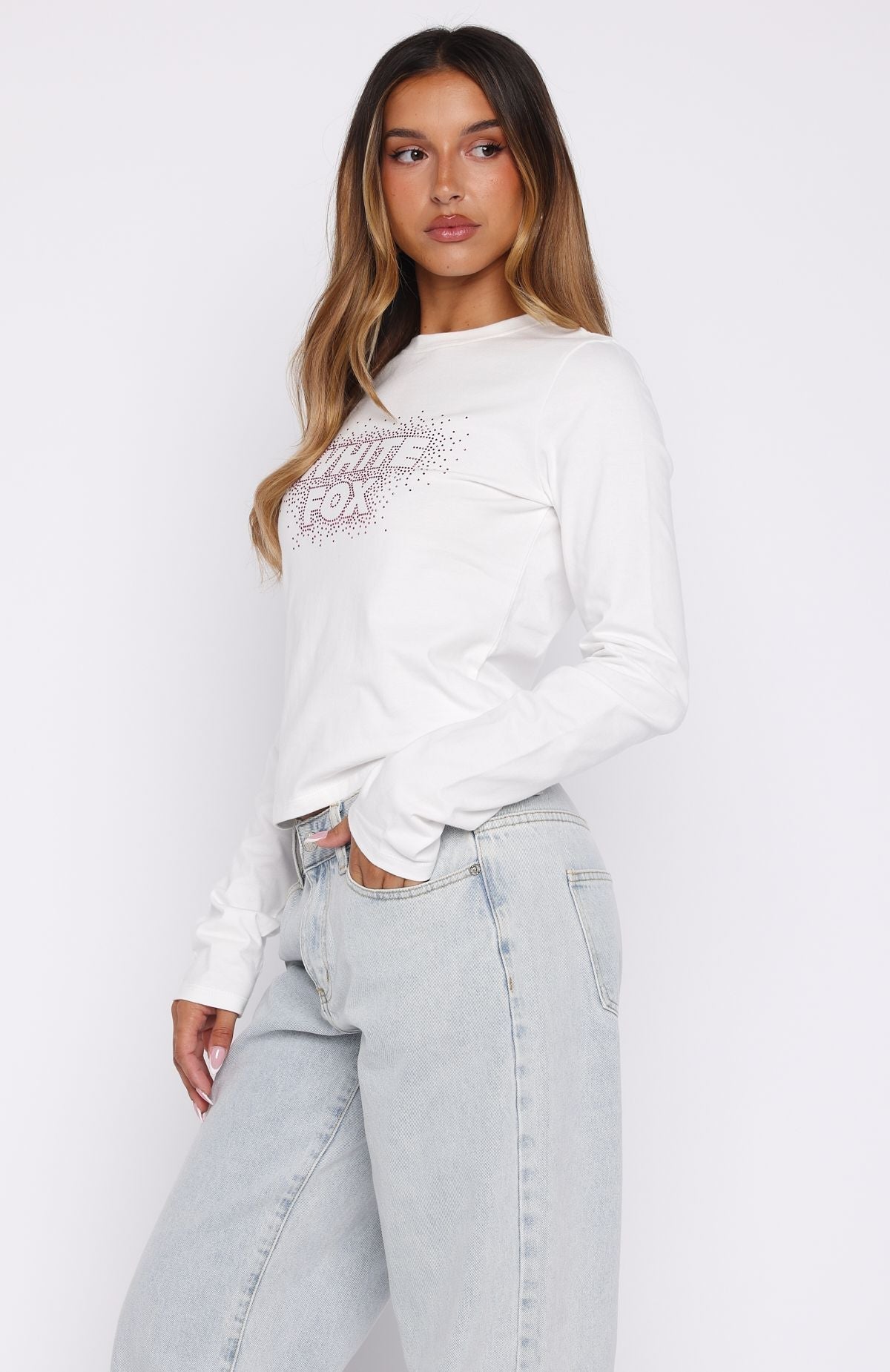 White Fox Let's Get Going Relaxed Long Sleeve Baby Tee White