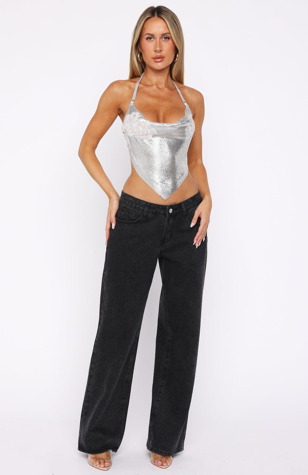 White Fox Hidden Glade Halter Metal Mesh Top Silver