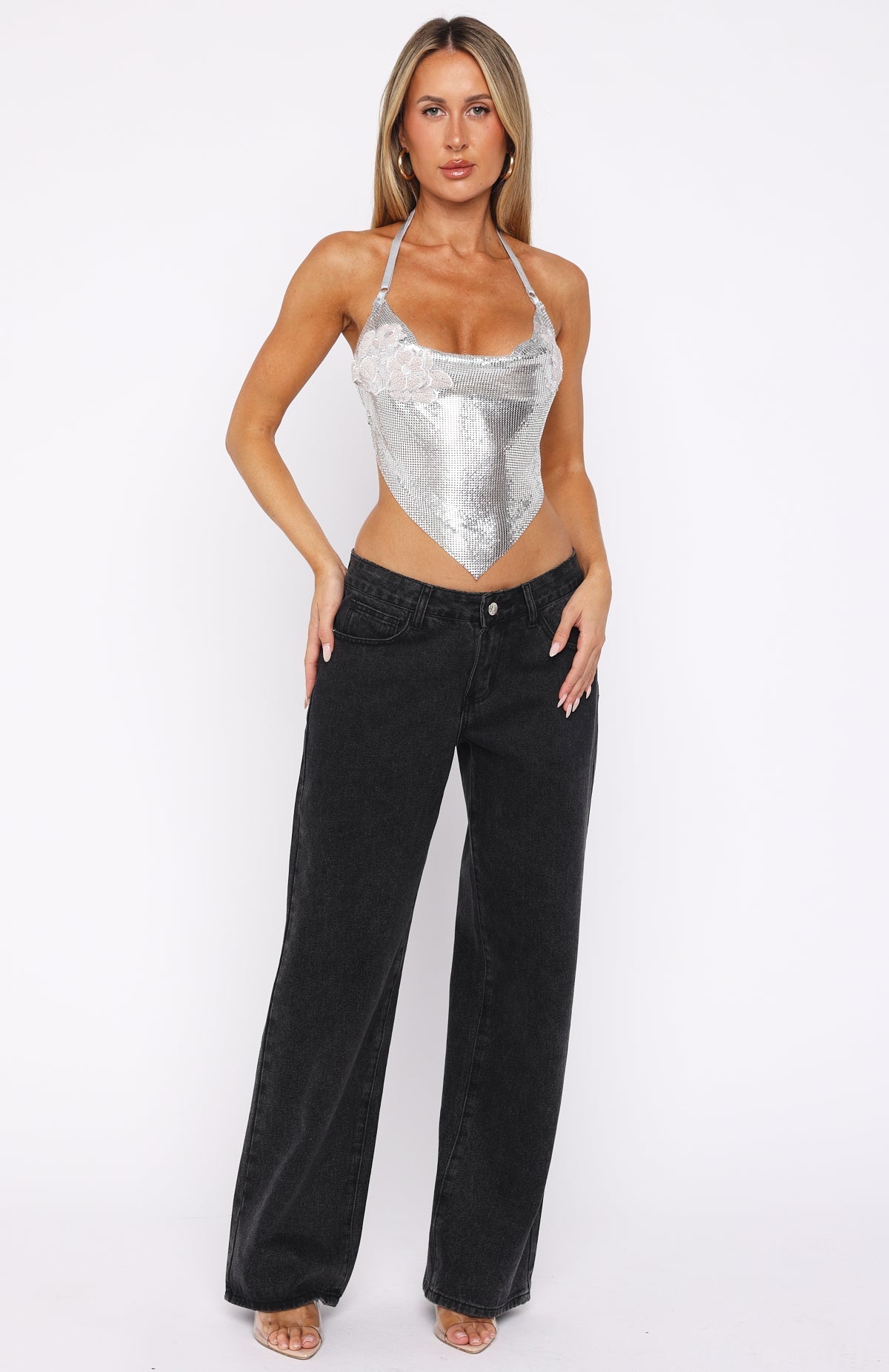 White Fox Hidden Glade Halter Metal Mesh Top Silver