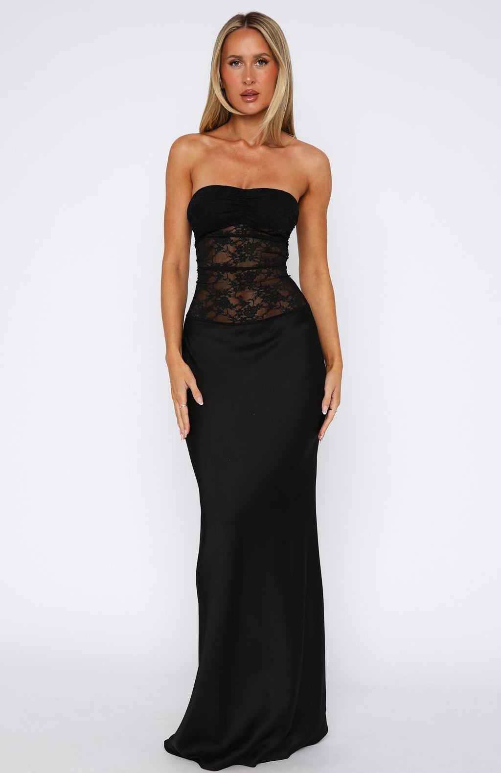 White Fox Fall In Love With You Strapless Maxi Dress Black