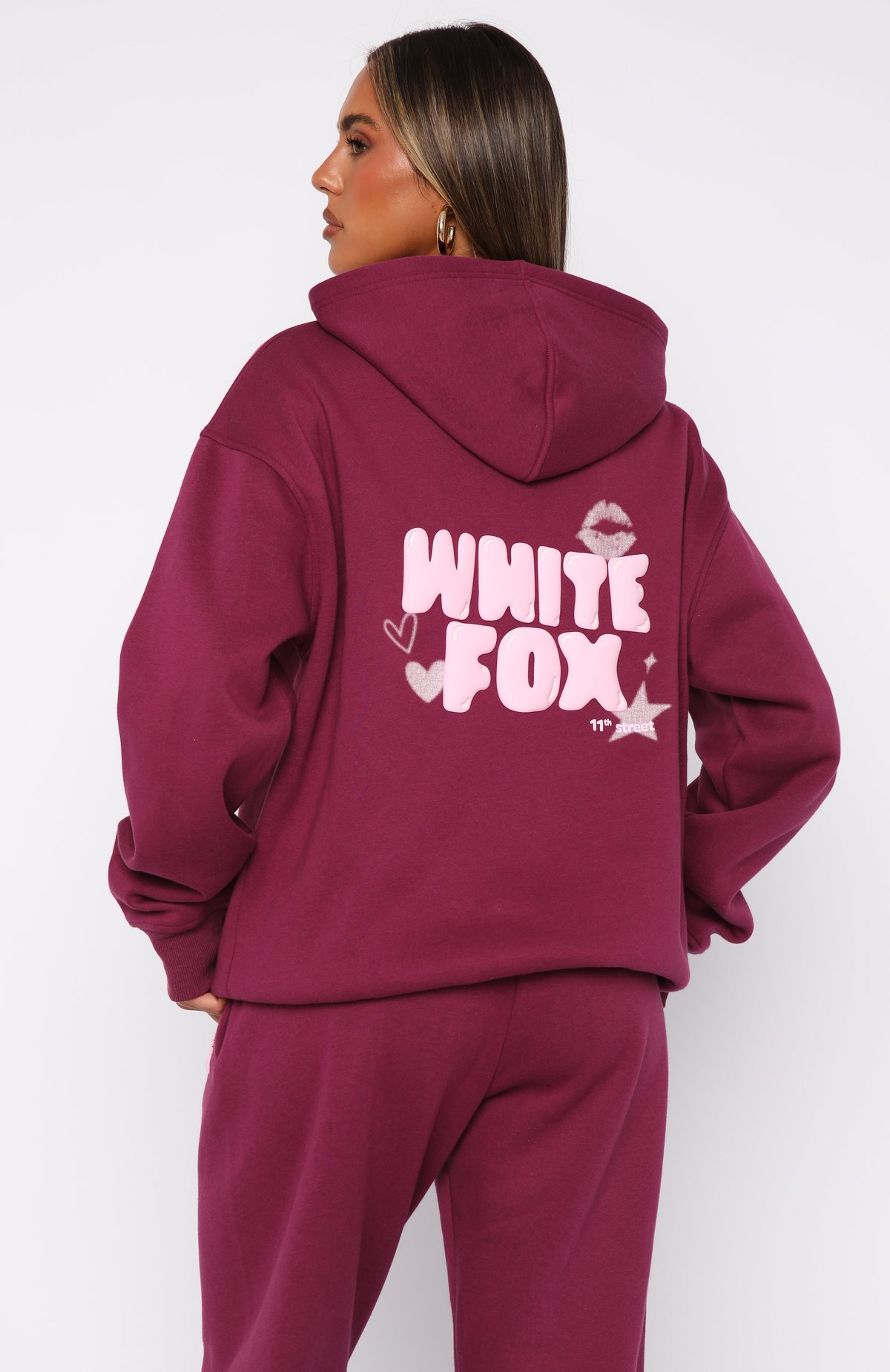 White Fox 11th Street Sweet Kisses Oversized Hoodie Very Berry