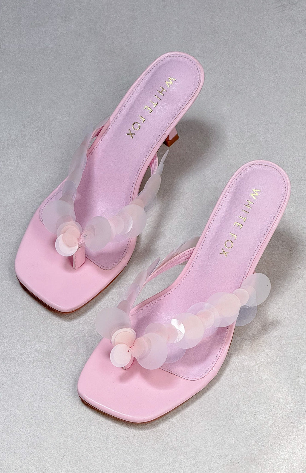 White Fox Imogen Sequin Mules Baby Pink