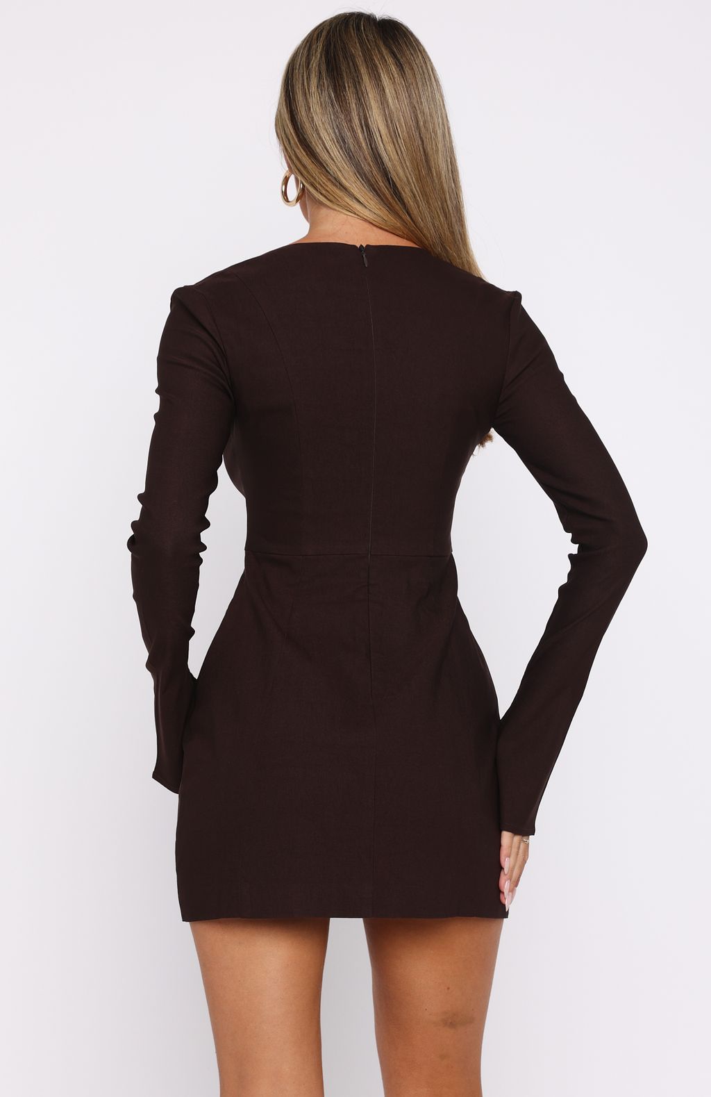 White Fox Living For Love Long Sleeve Mini Dress Chocolate