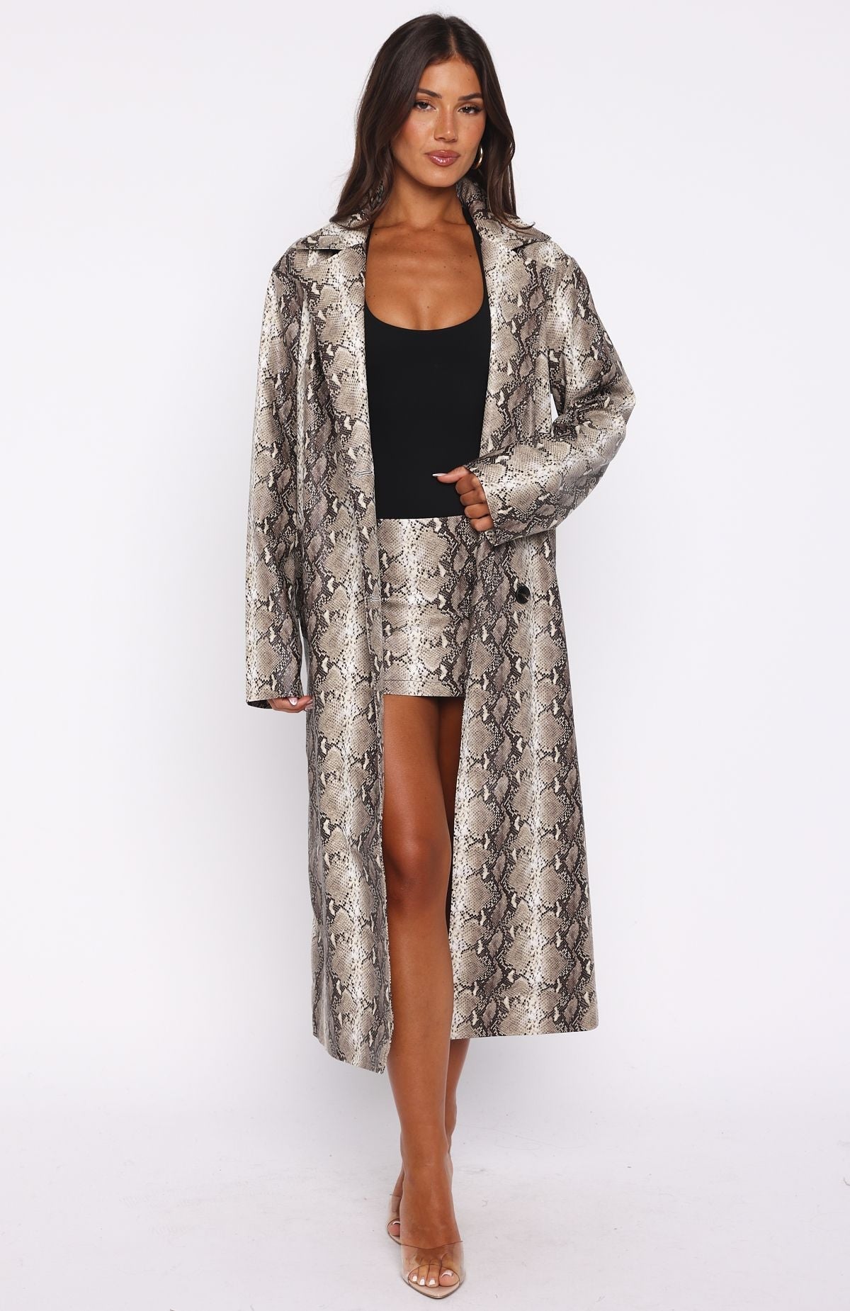 White Fox The Hardest Part PU Coat Tan Snake