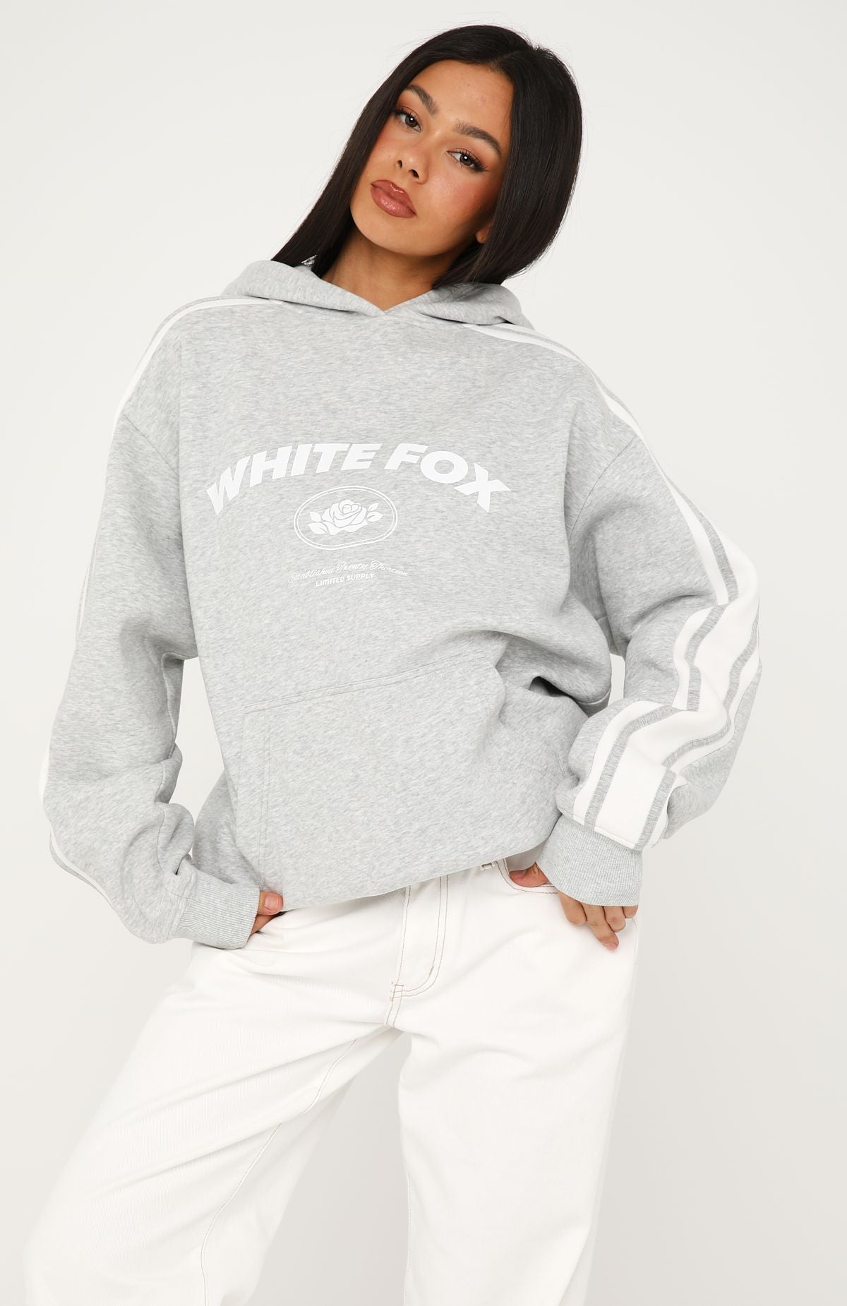 White Fox We're On A Roll Oversized Hoodie Dark Grey Marle