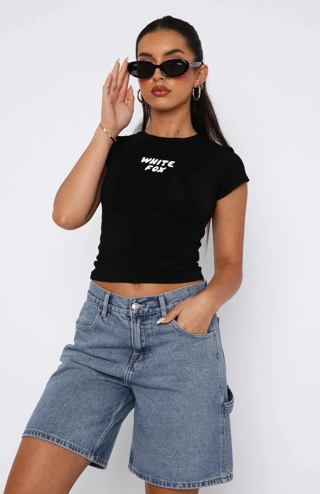 White Fox Break The Records Baby Tee Black