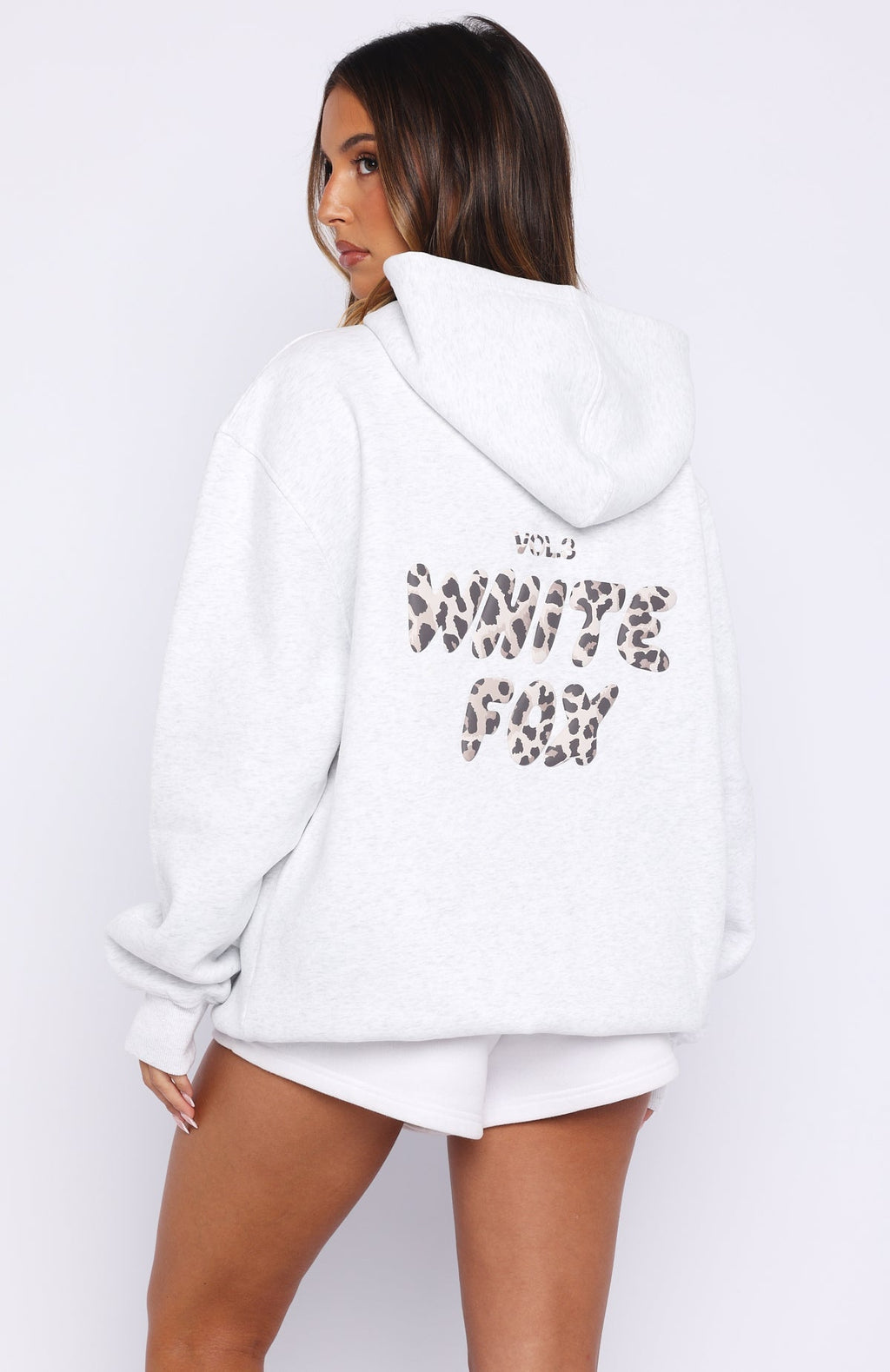 White Fox Offstage Printed Oversized Hoodie Grey Marle/Leopard