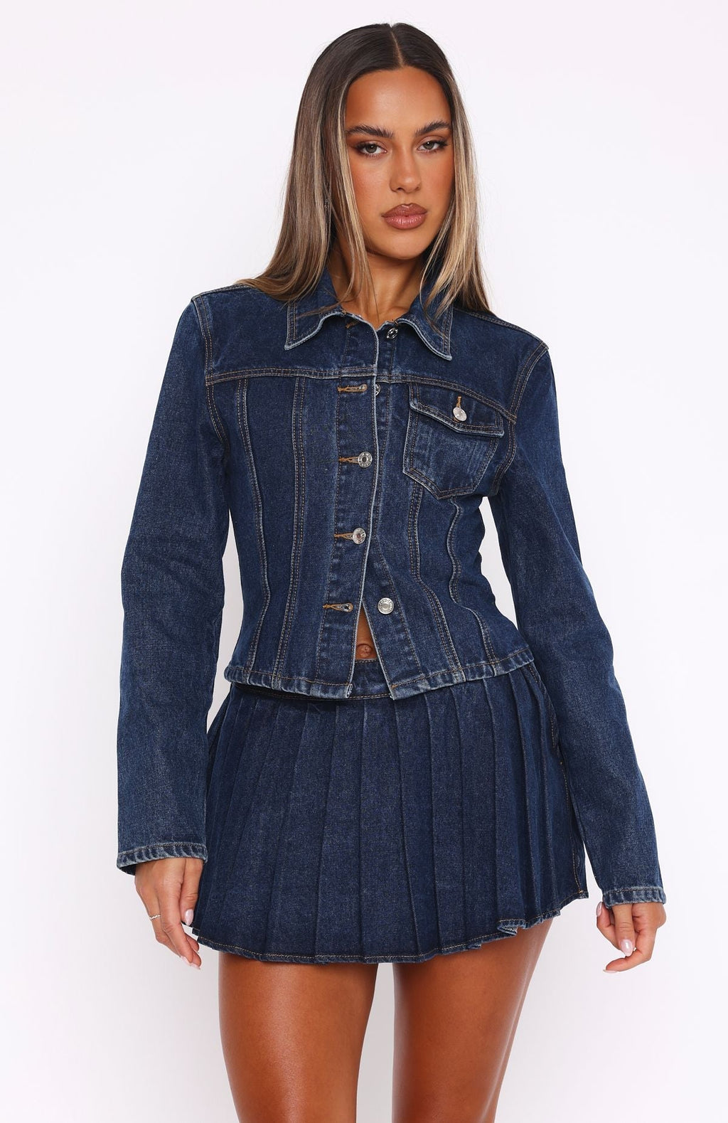 White Fox Ayla Denim Mini Skort Dark Blue