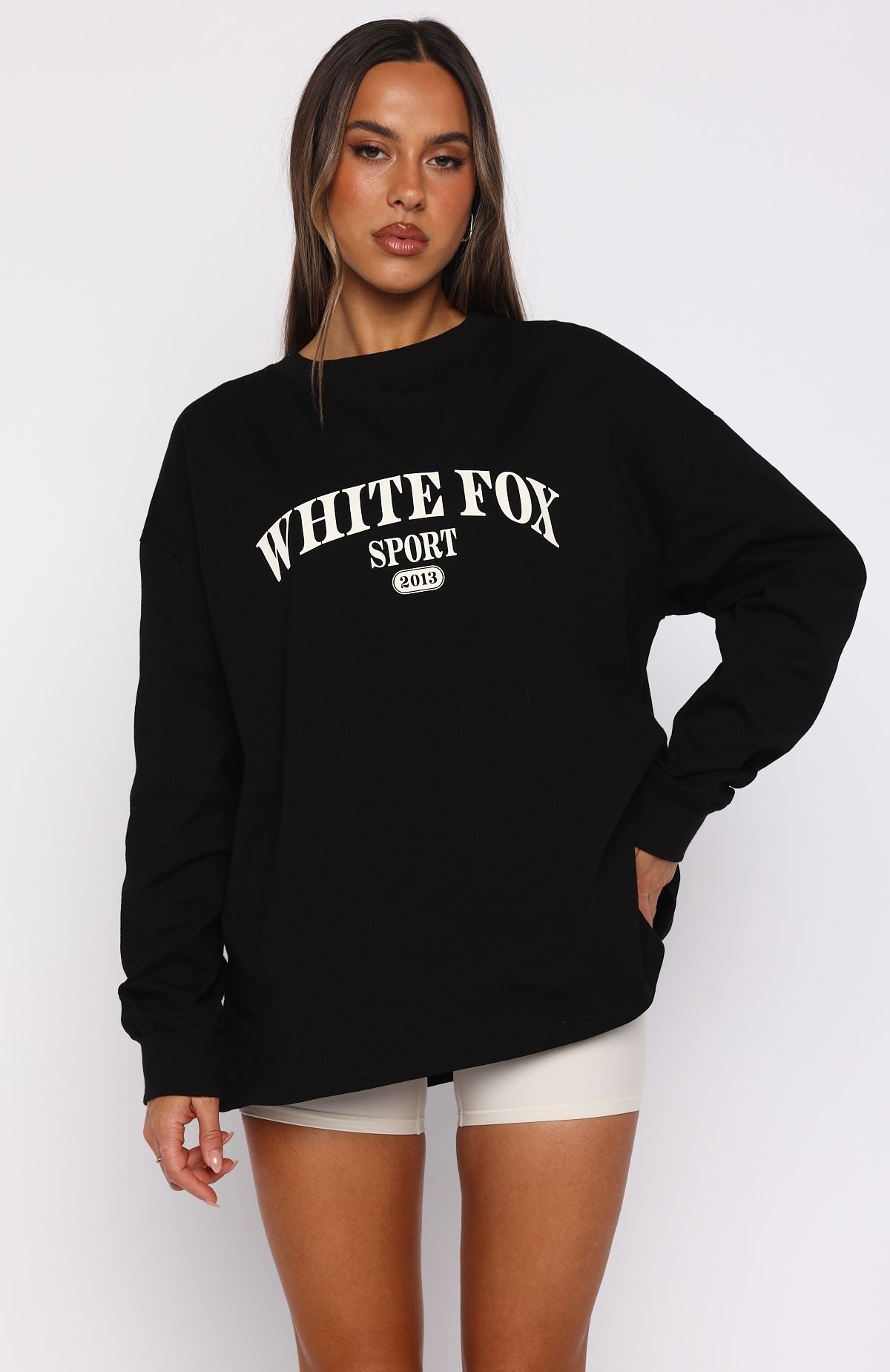 White Fox Stand With You Long Sleeve Oversized Tee Black