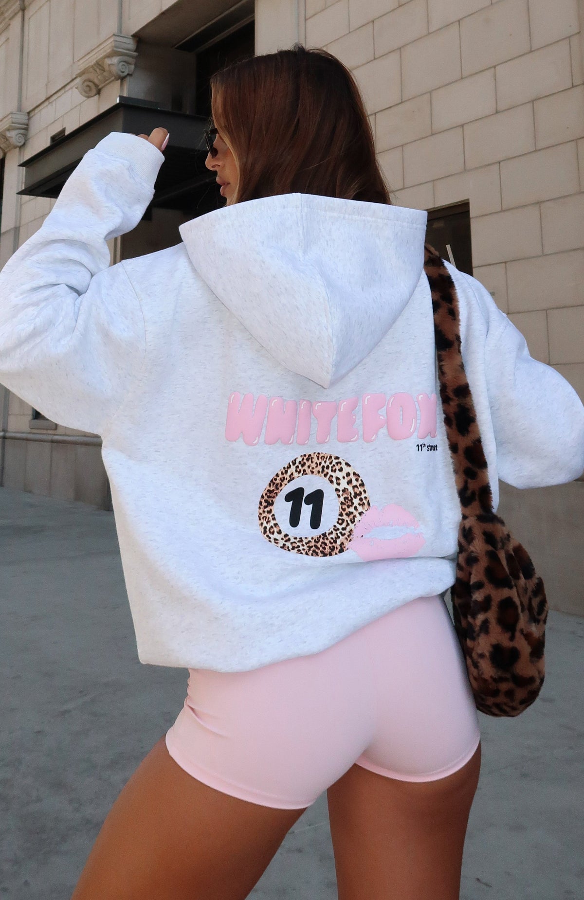 White Fox 11th Street She's So Lucky Oversized Hoodie Leopard Splice