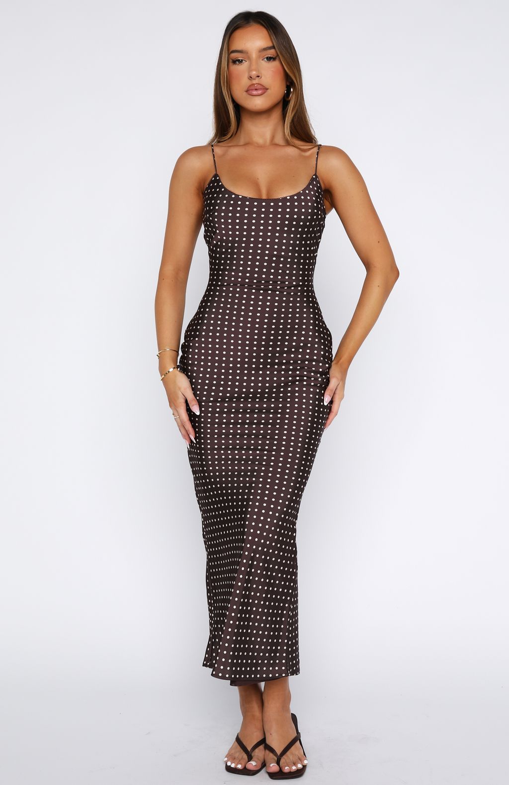 White Fox She's For Keeps Maxi Dress Chocolate Polka Dot
