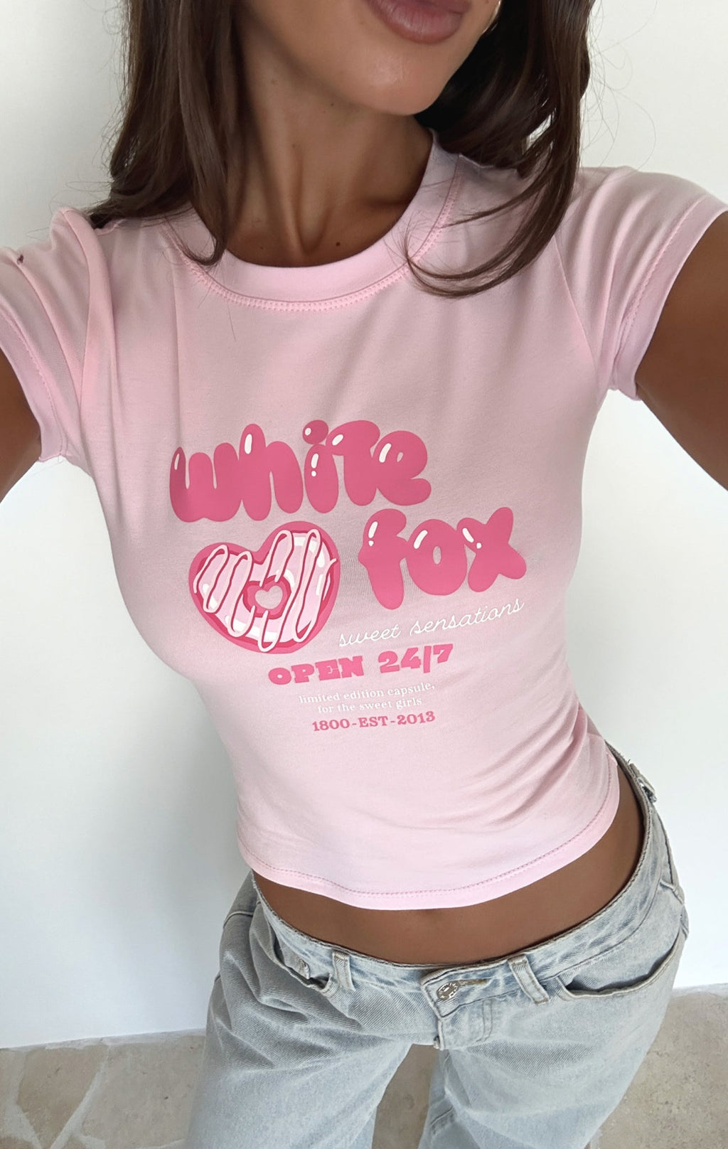 White Fox Sweet Sensations Baby Tee Pink