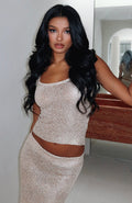 White Fox Down For Me Sequin Knit Top Champagne