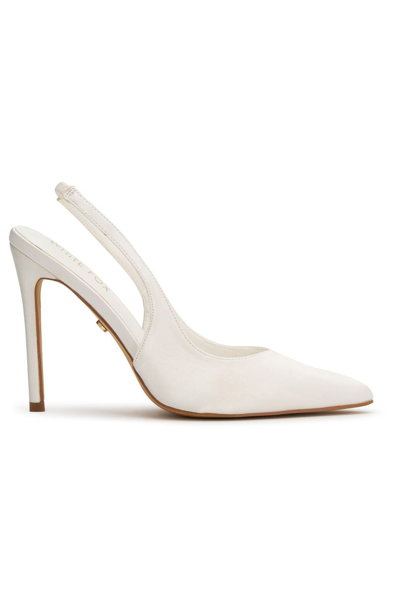 White Fox Fisher Heels White Satin