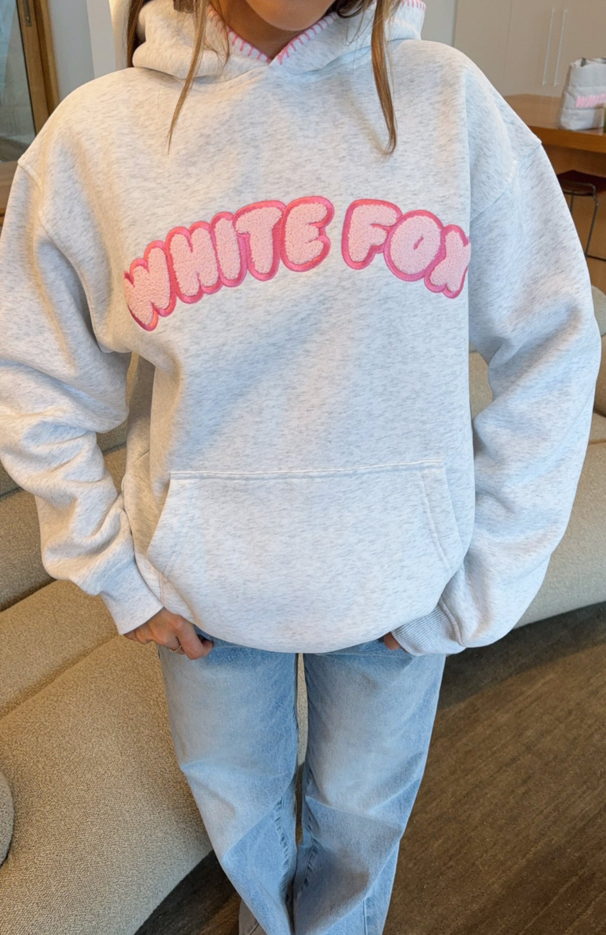 White Fox Vol. 1 Front Graphic Oversized Hoodie Grey Marle