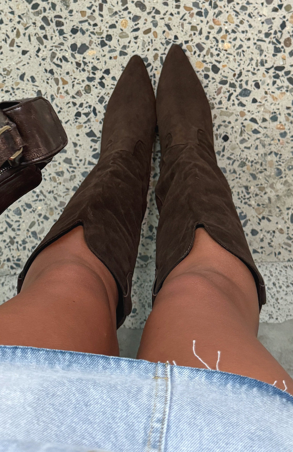 White Fox In My Moment Knee High Boots Chocolate Faux Suede