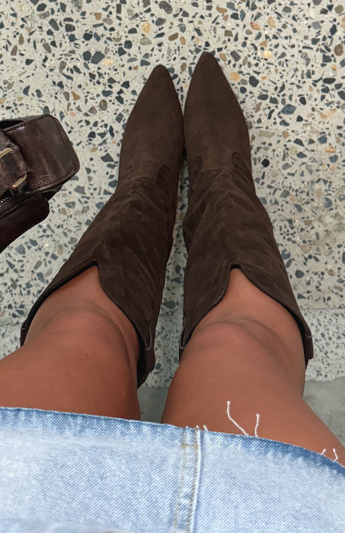 White Fox In My Moment Knee High Boots Chocolate Faux Suede