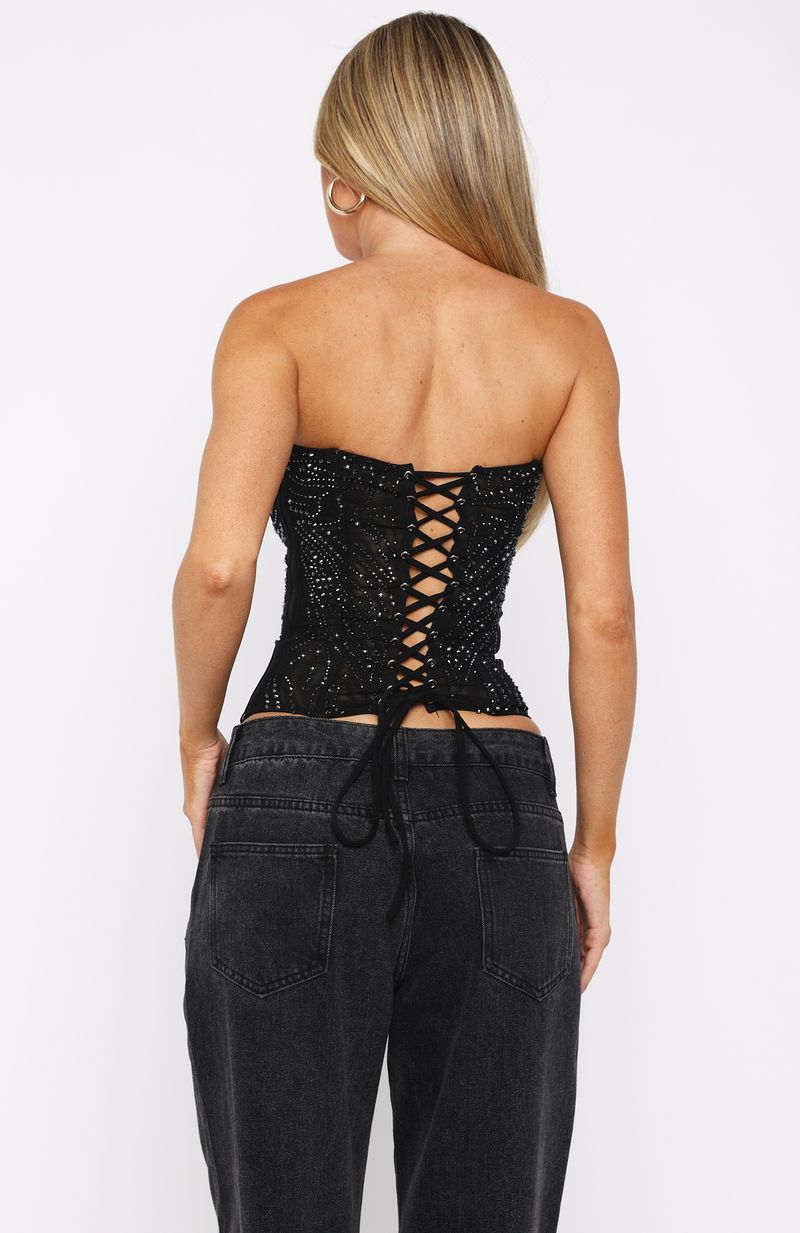 White Fox Night Bloom Embellished Bustier Black