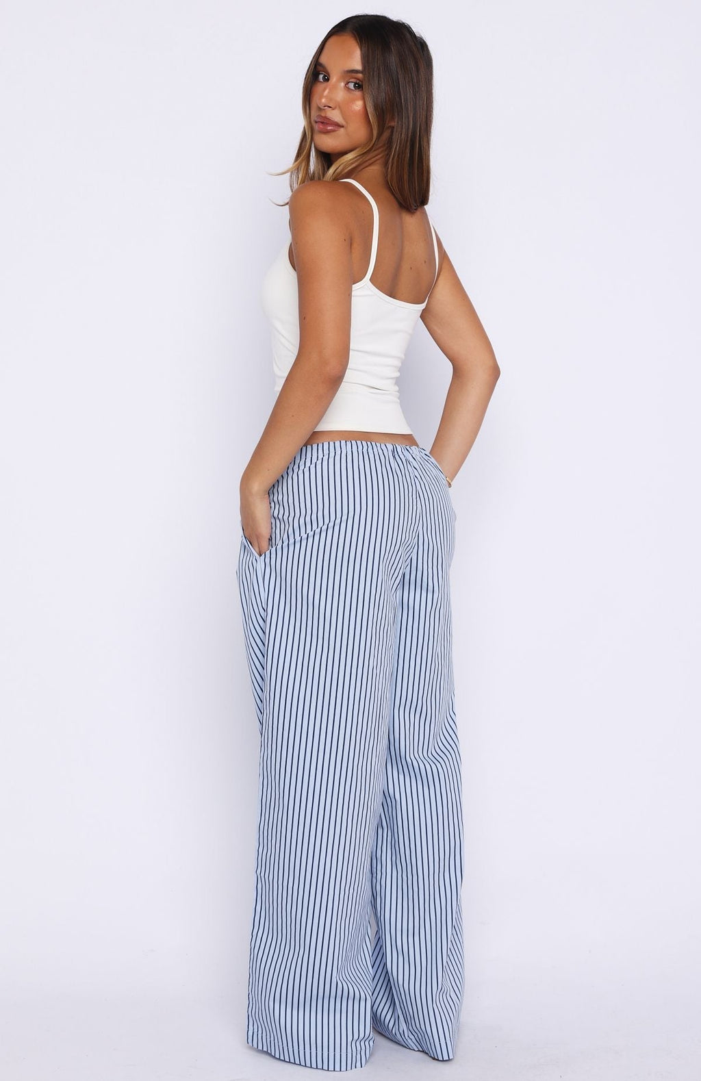 White Fox The Sweetest Love Drawstring Pants Blue/Navy Stripe