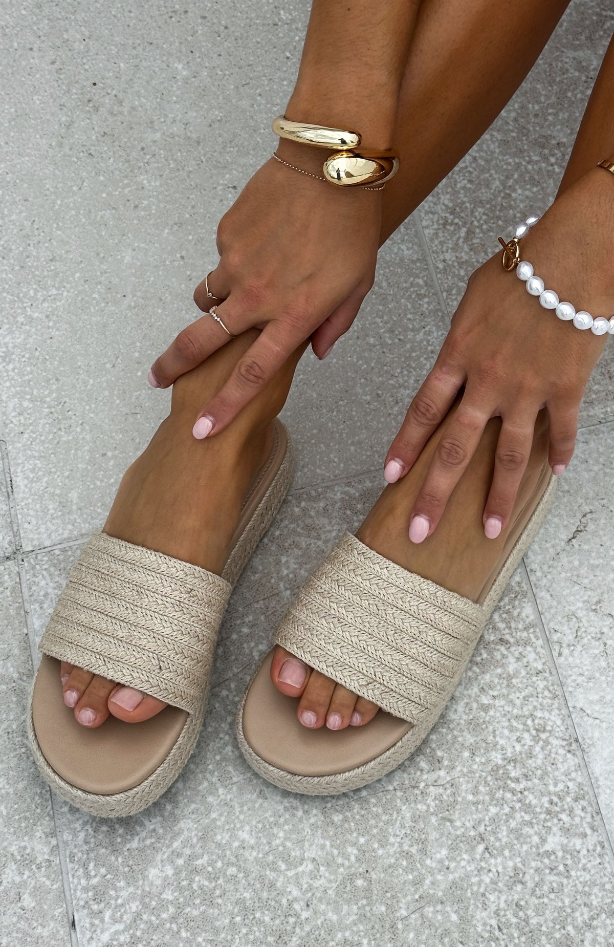 White Fox Lush Life Slides Natural Woven
