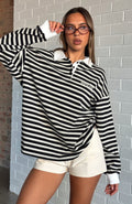 White Fox Out Again Long Sleeve Rugby Shirt Black/Grey Stripe