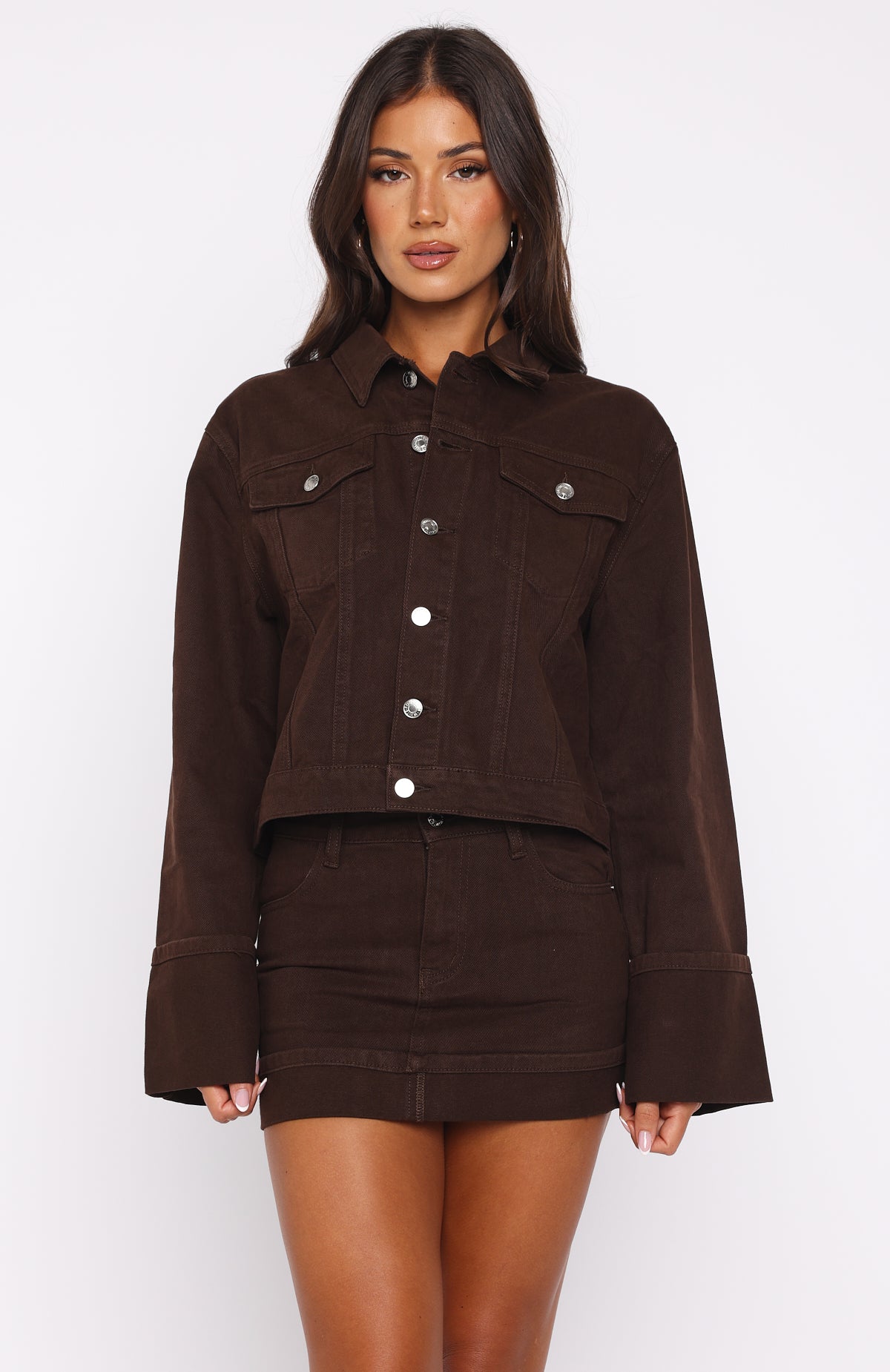 White Fox Charlotte Denim Jacket Chocolate Wash