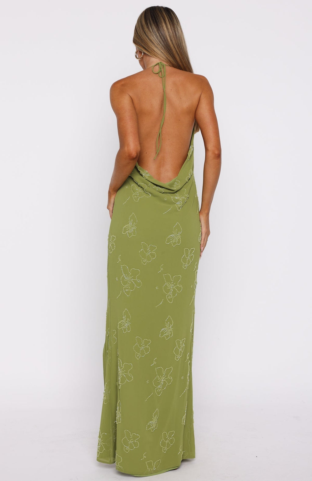 White Fox Slow Dancer Beaded Maxi Dress Green Tea