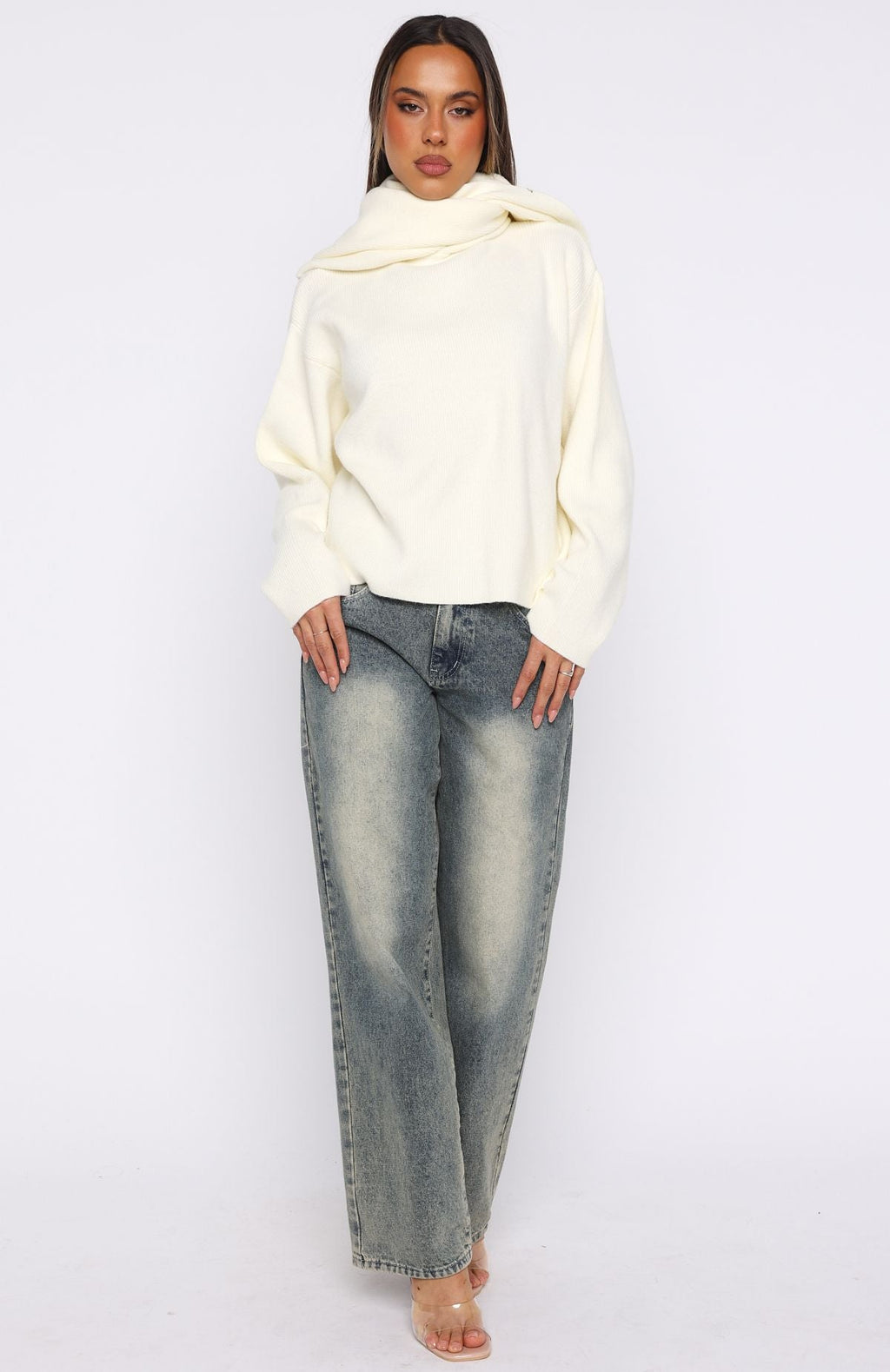 White Fox Luxe Layers Knit Sweater Cream