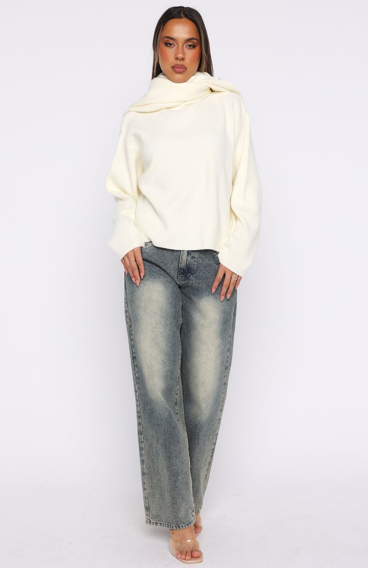 White Fox Luxe Layers Knit Sweater Cream