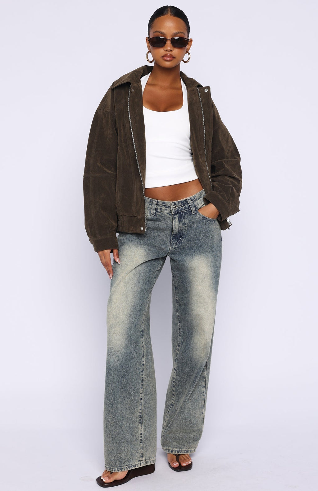 White Fox So Easy Faux Suede Jacket Khaki