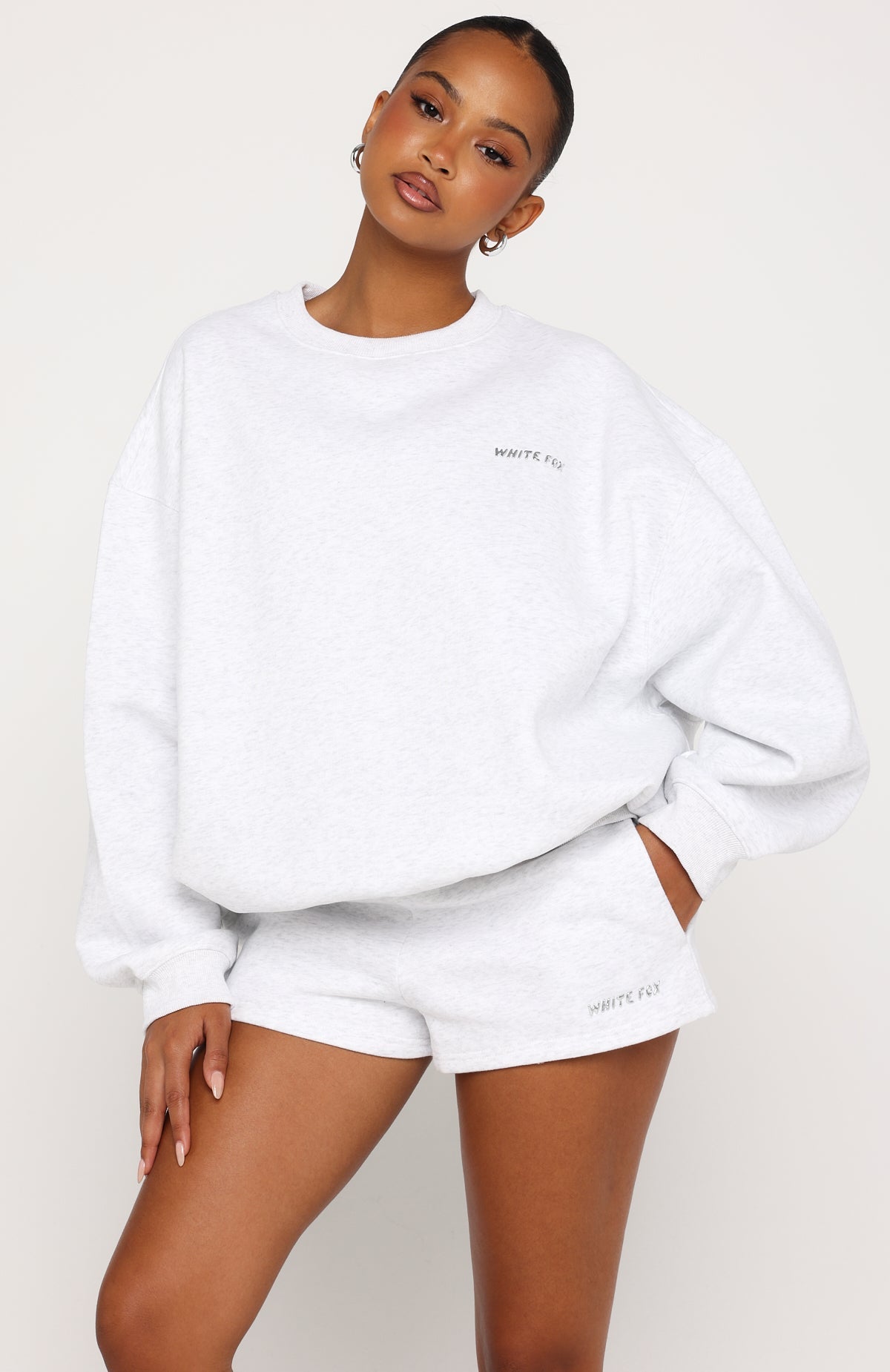 White Fox Test Drive Oversized Sweater Grey Marle