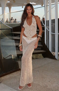 White Fox Dance With You Crochet Maxi Skirt Sand