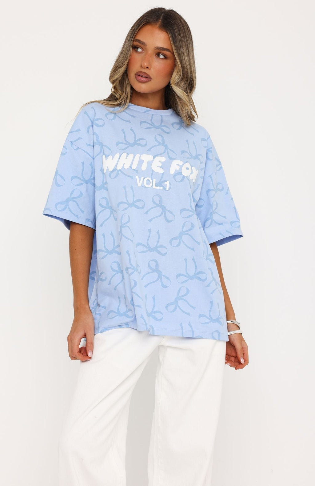 White Fox Vol. 1 Oversized Tee Blue Bow