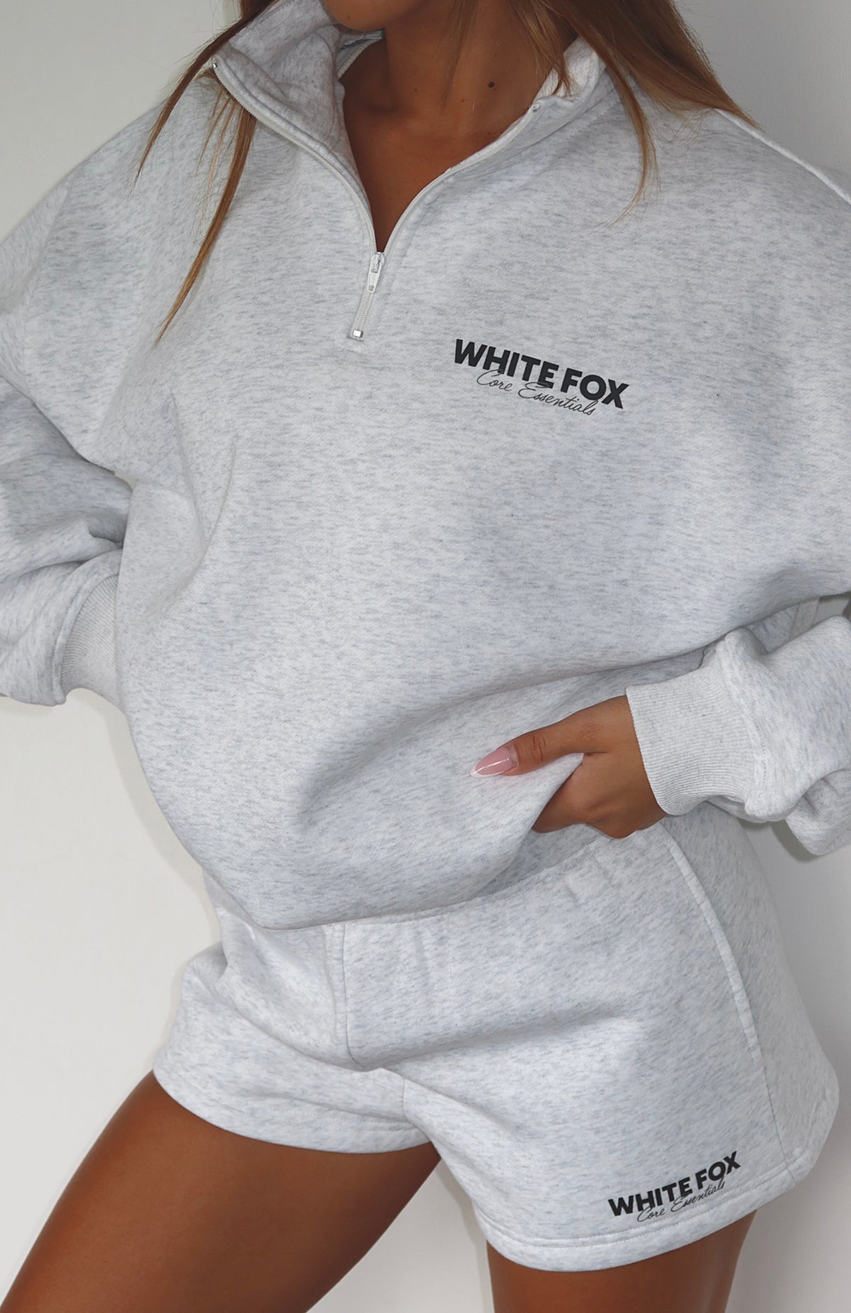 White Fox Core Essentials Zip Sweater Grey Marle