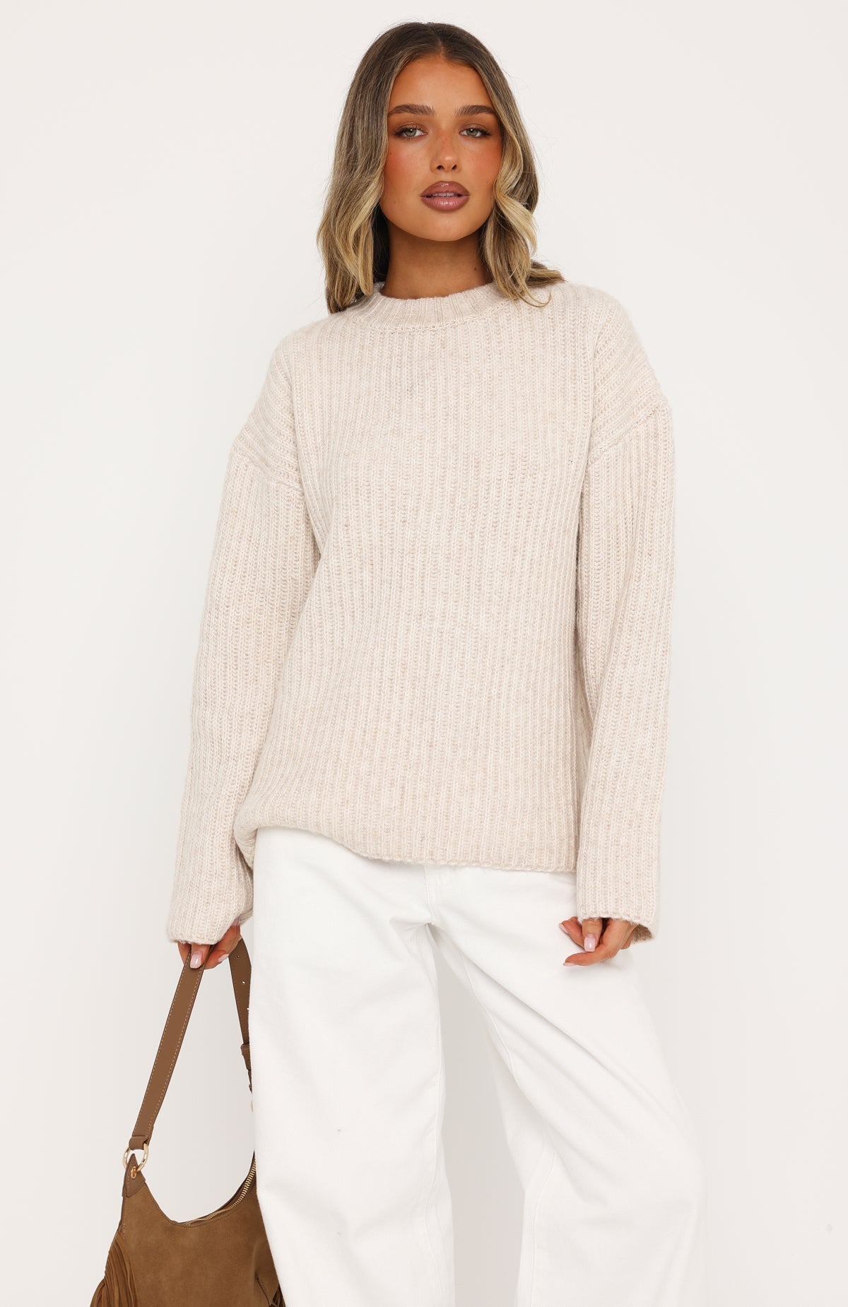 White Fox Lavinia Knit Sweater Oat Marle